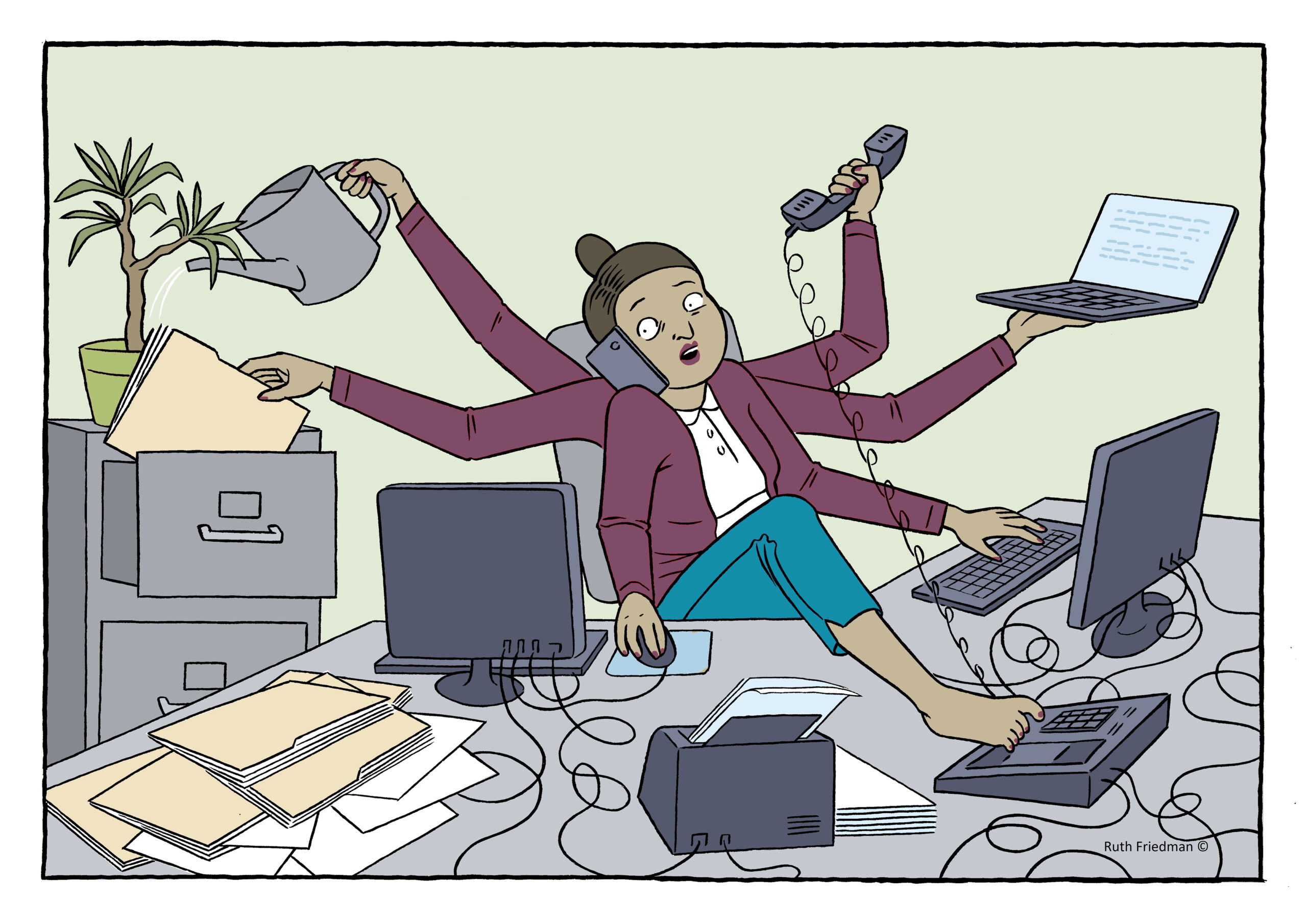 Cartoon illustration when trying to do everything
